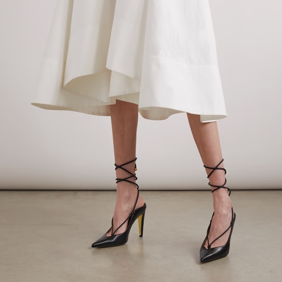 BOTTEGA VENETA Loft Leather Pumps Ankle Wrap Pointed Toe Black NWT 8 US 38 EU - Picture 2 of 10